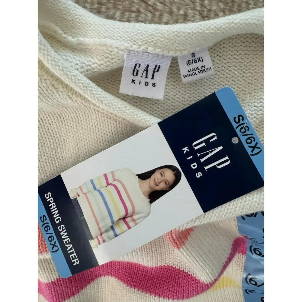 NWT Gap Kids White Striped Rolled Neck Knit Sweater Girls Size Small 6/6x